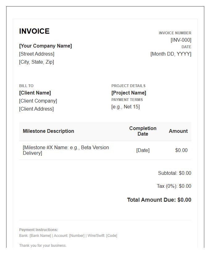 Fixed Price Software Project Milestone Invoice Template