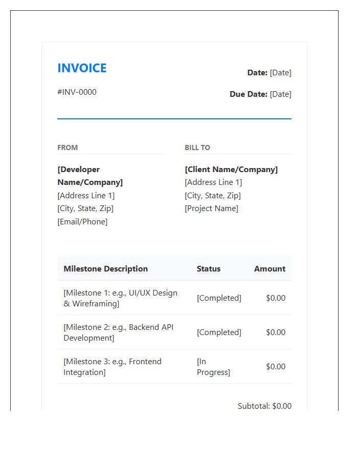 Full Stack Development Milestone Invoice Template
