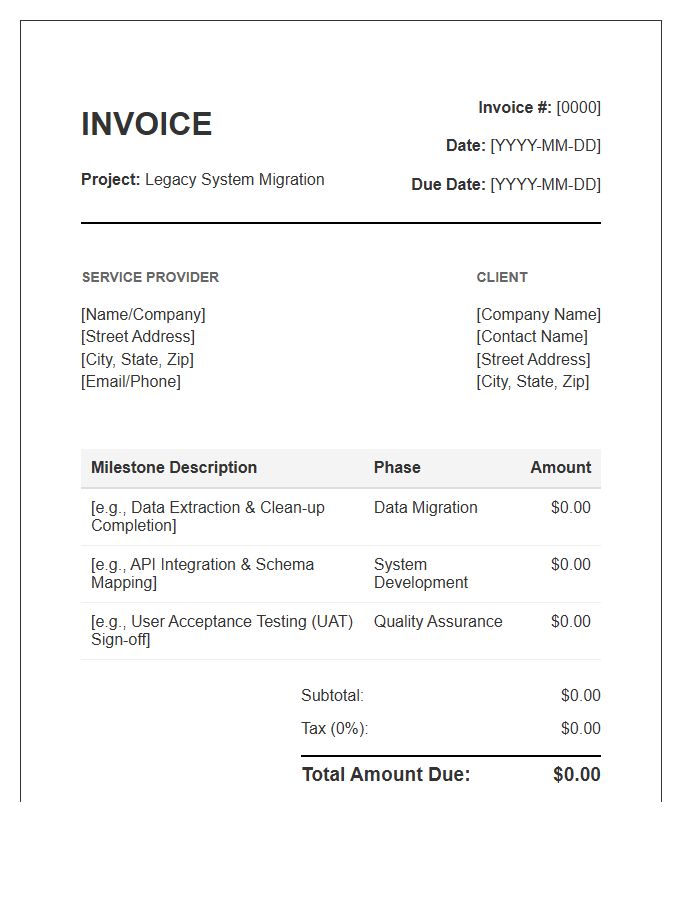 Legacy System Migration Milestone Invoice Template