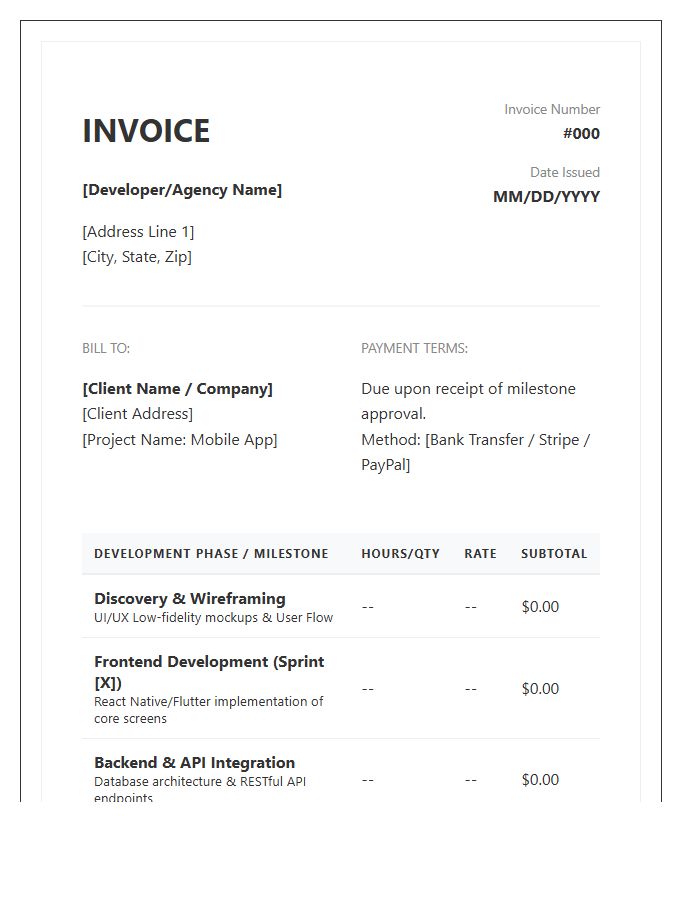 Mobile Application Development Phase Invoice Template