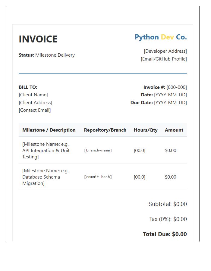 Python Development Milestone Invoice Template