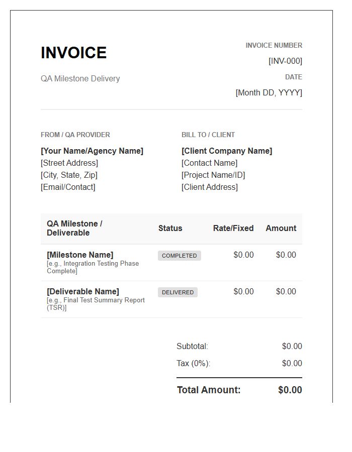 Quality Assurance Milestone Invoice Template