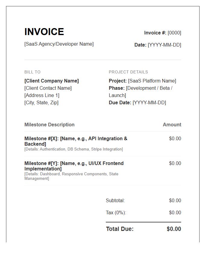 SaaS Platform Development Milestone Invoice Template