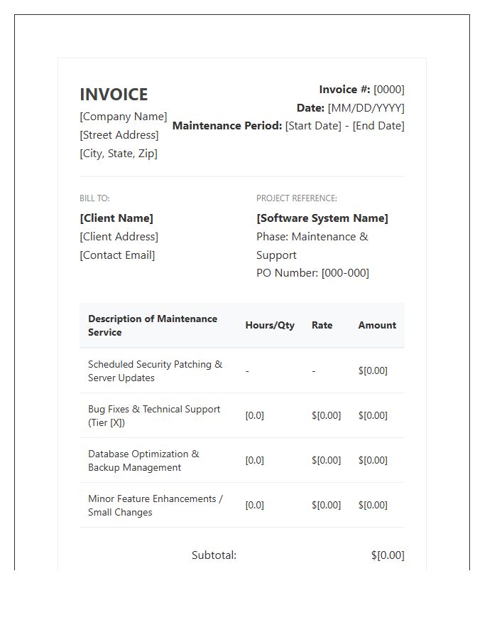 Software Maintenance Phase Invoice Template