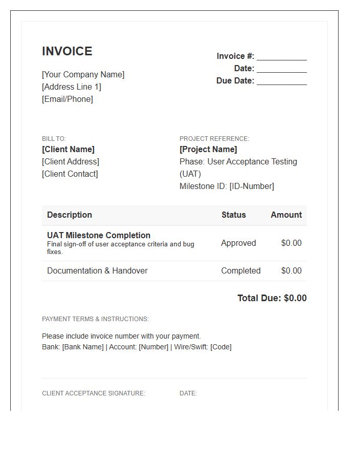 User Acceptance Testing Milestone Invoice Template