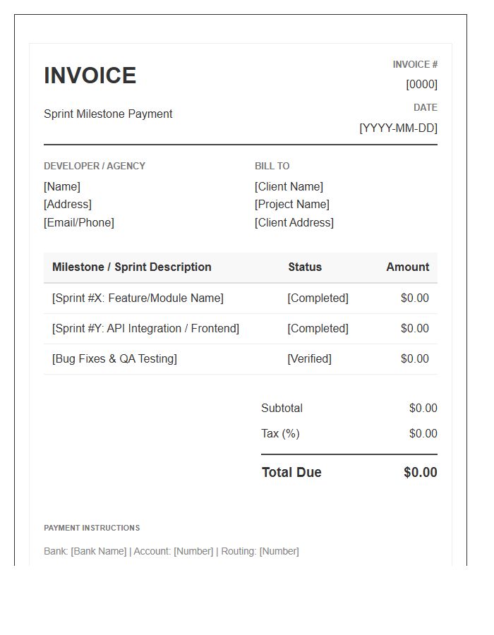 Web Development Sprint Milestone Invoice Template