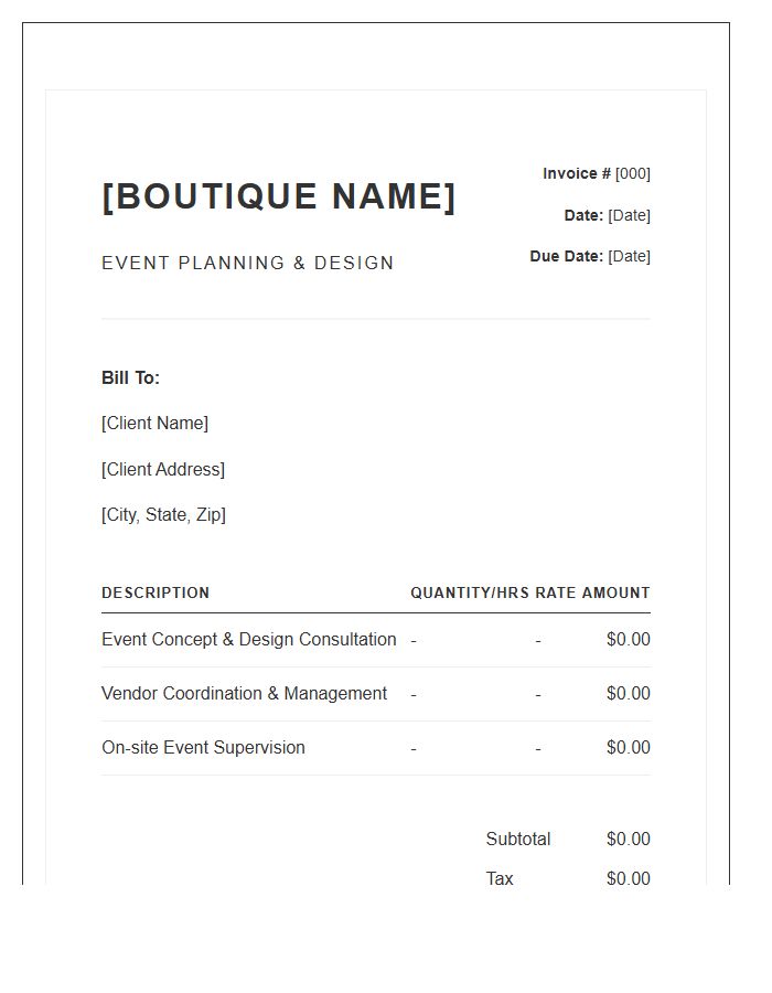 Boutique Event Planning Invoice Template