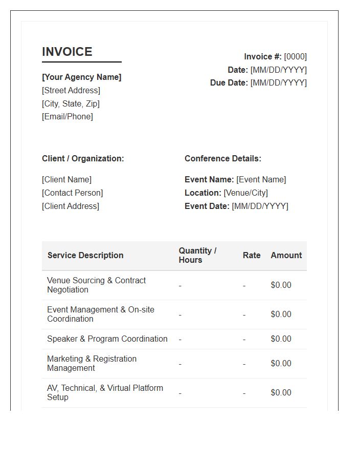 Conference Planning And Management Invoice Template