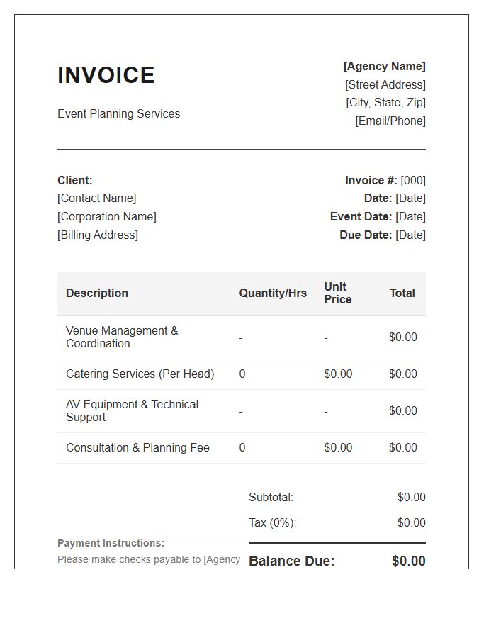 Corporate Event Planning Invoice Template