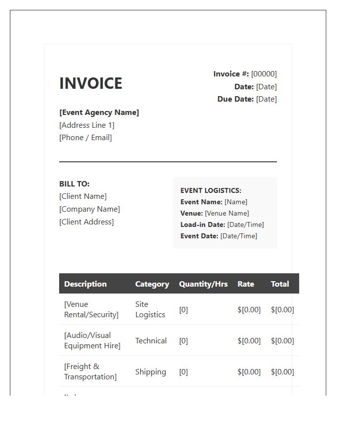 Detailed Event Logistics Invoice Template