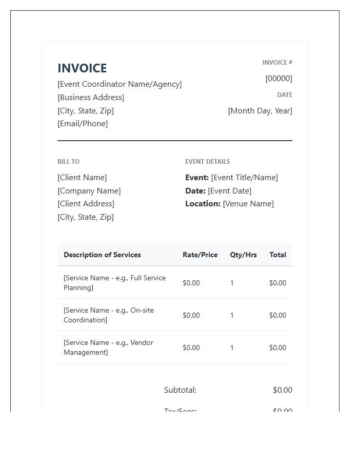 Professional Event Coordinator Invoice Template