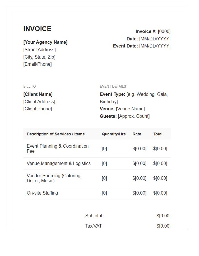 Social Event Organizing Invoice Template