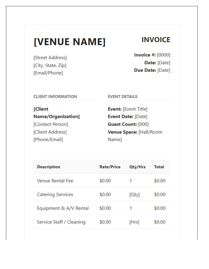 Standard Event Venue Management Invoice Template