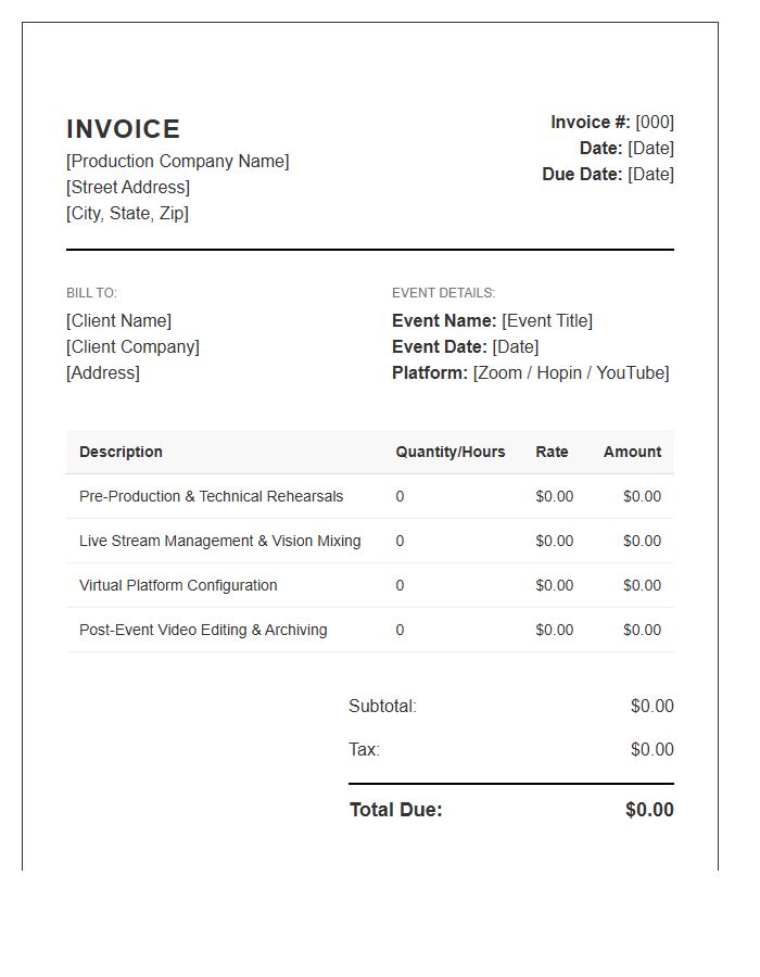 Virtual Event Production Invoice Template