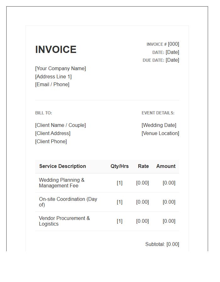 Wedding Management Services Invoice Template