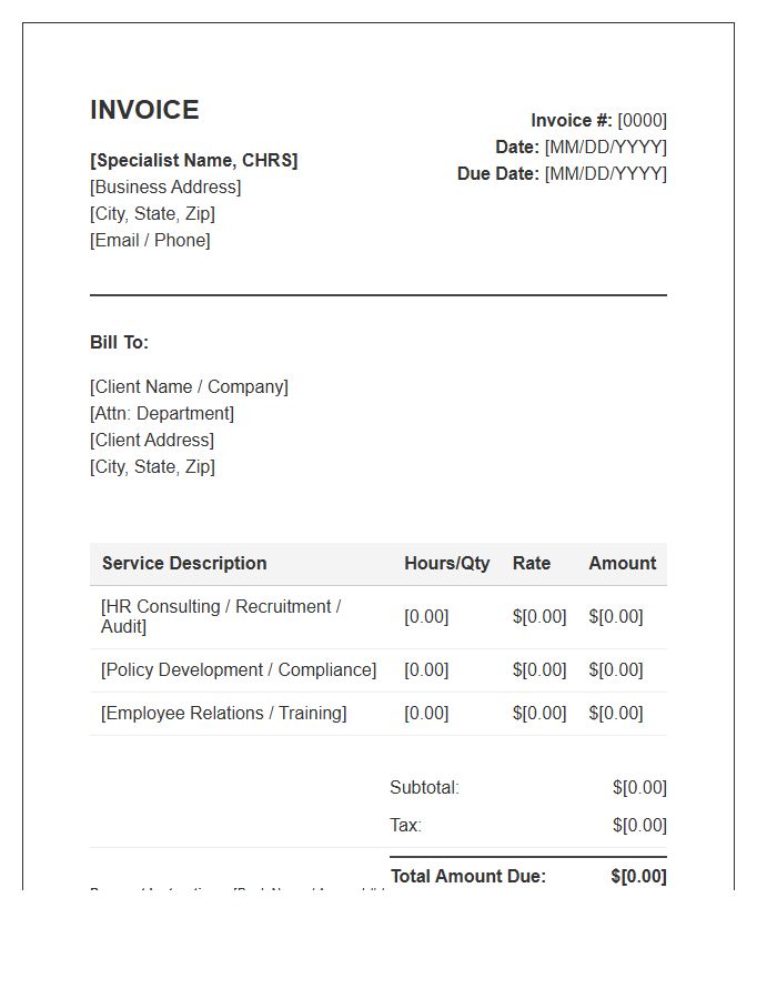 Certified Human Resources Specialist Invoice Template