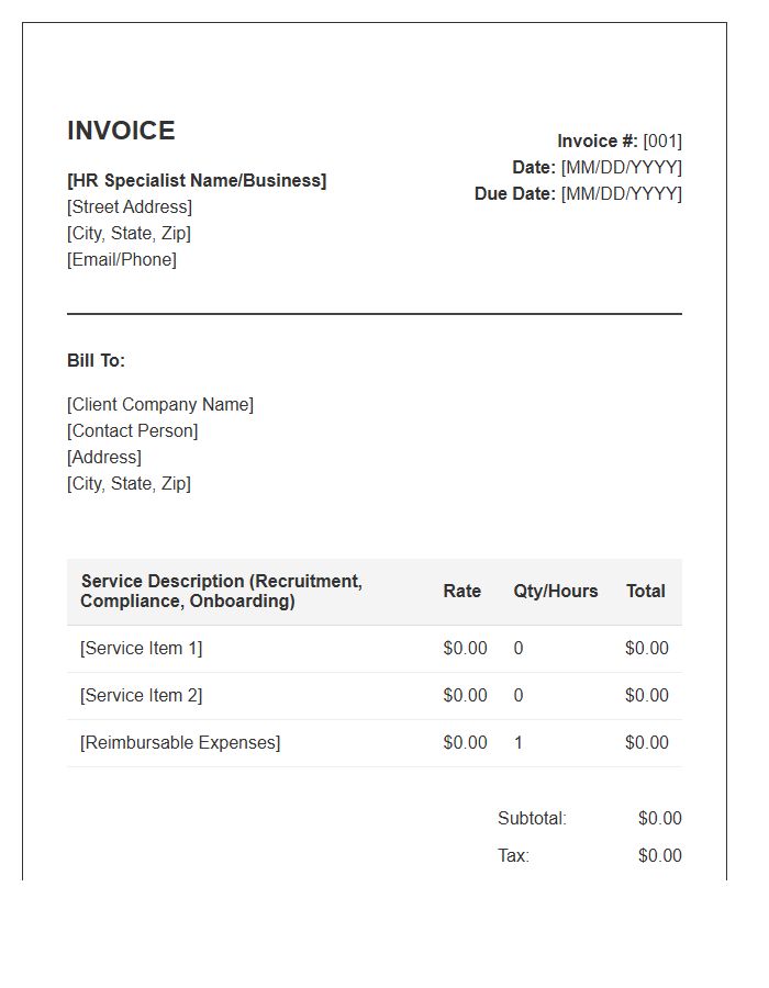 Contract Human Resources Specialist Invoice Template