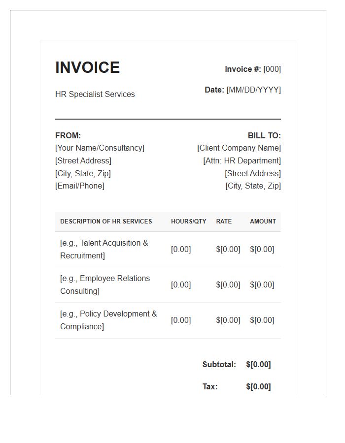 Corporate HR Specialist Billing Invoice Template