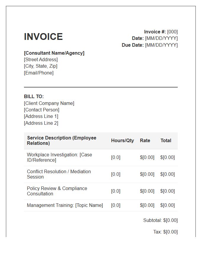 Employee Relations Specialist Invoice Template