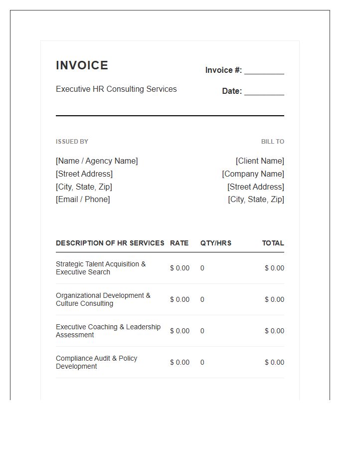 Executive HR Specialist Invoice Template