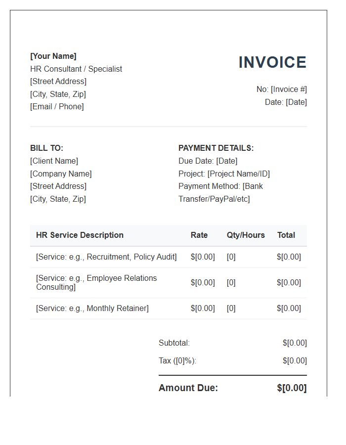 Freelance HR Specialist Invoice Template