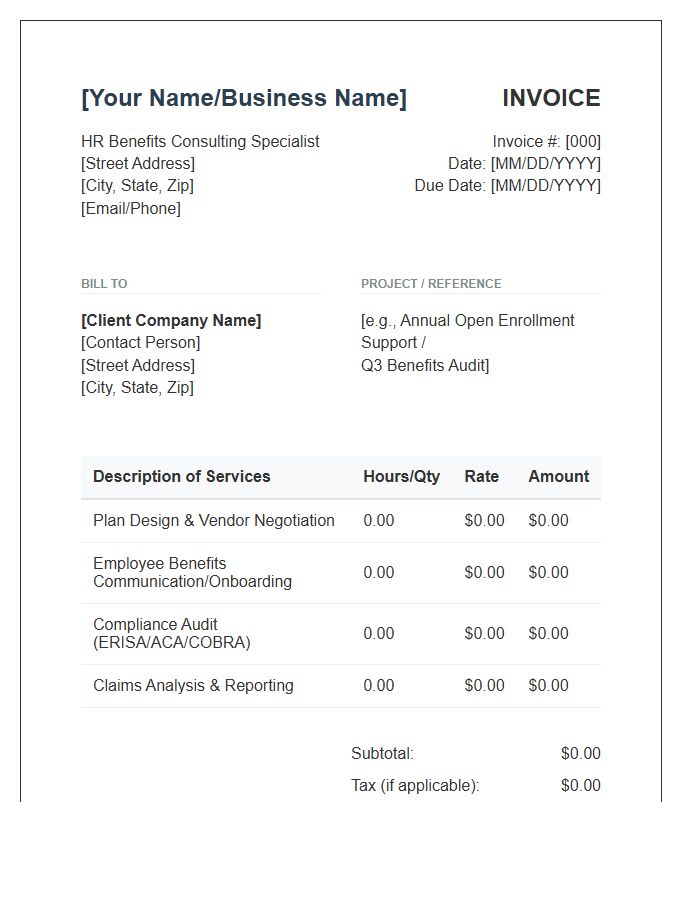 HR Benefits Specialist Invoice Template