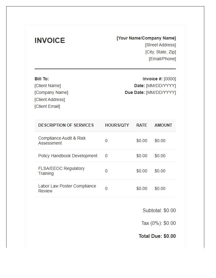 HR Compliance Specialist Invoice Template
