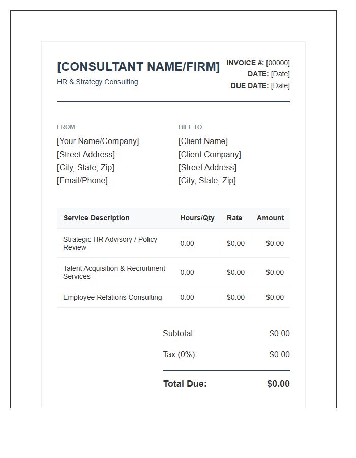 HR Consulting Professional Invoice Template