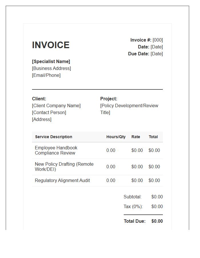 HR Policy Specialist Invoice Template
