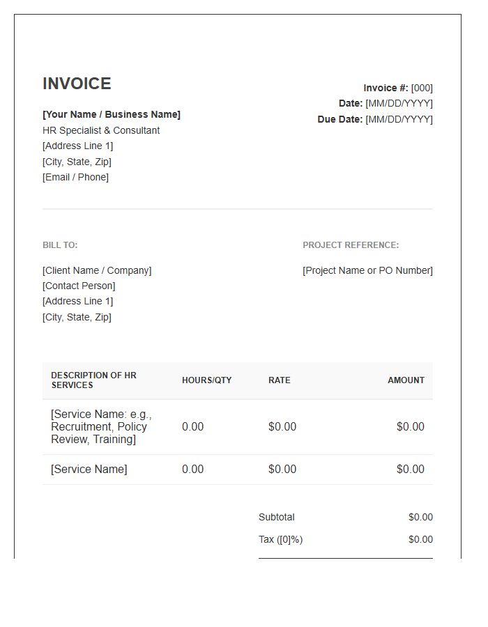 Independent Human Resources Specialist Invoice Template