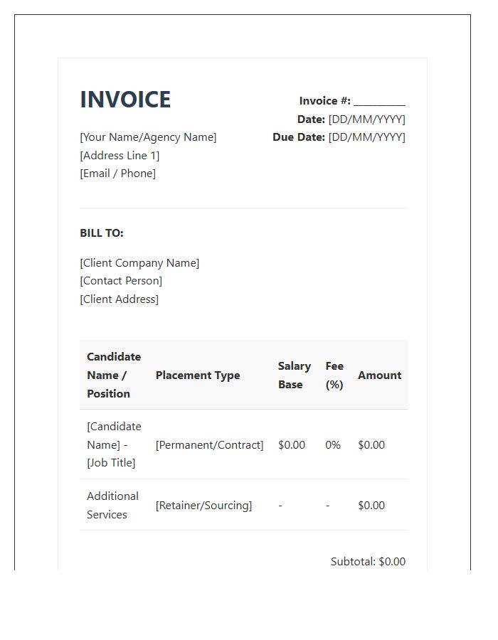 Recruitment Specialist Professional Invoice Template