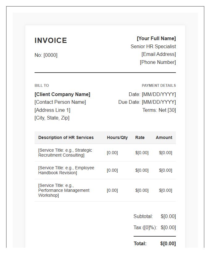Senior HR Specialist Invoice Template