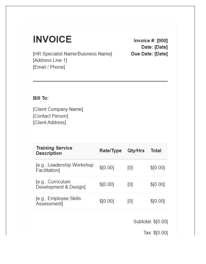 Training And Development HR Specialist Invoice Template