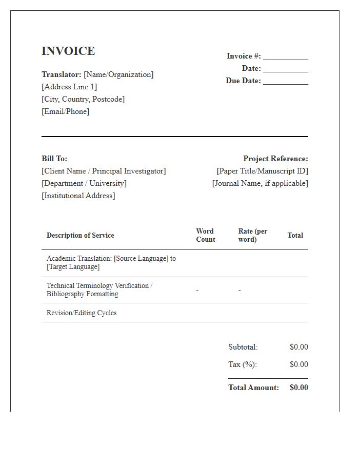Academic Paper Translation Invoice Template
