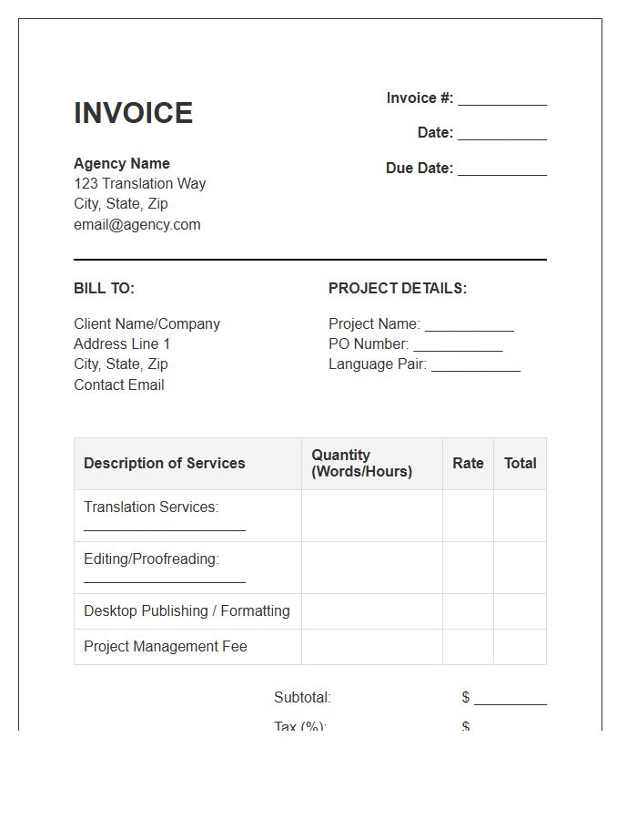 Document Translation Agency Invoice Template