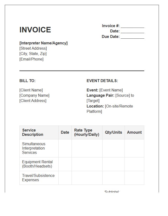 Simultaneous Interpretation Service Invoice Template