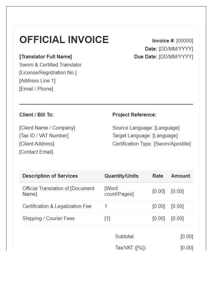 Sworn Translator Official Invoice Template