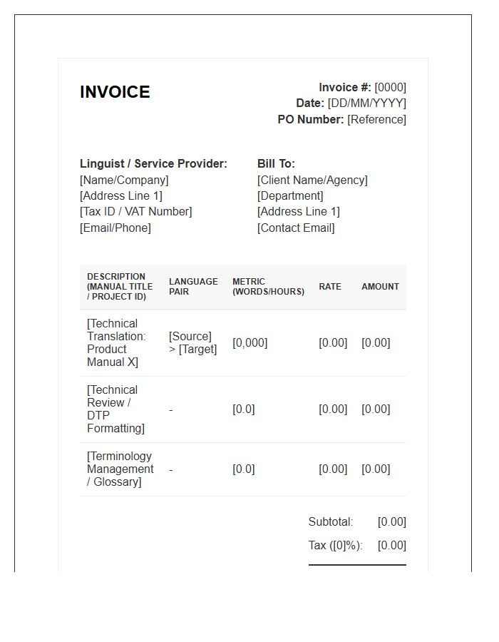 Technical Manual Translation Invoice Template