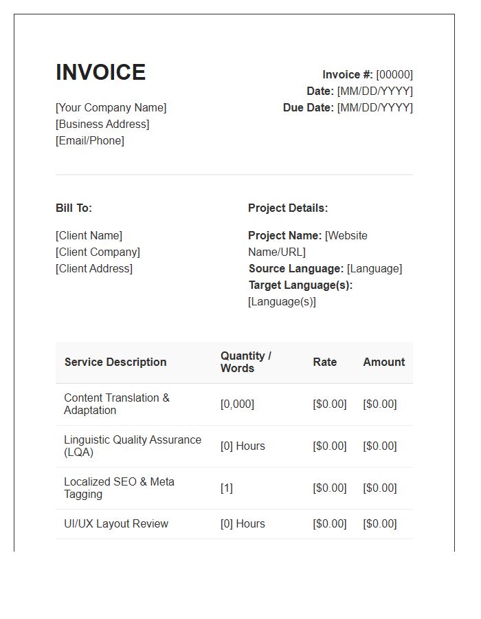Website Localization Service Invoice Template