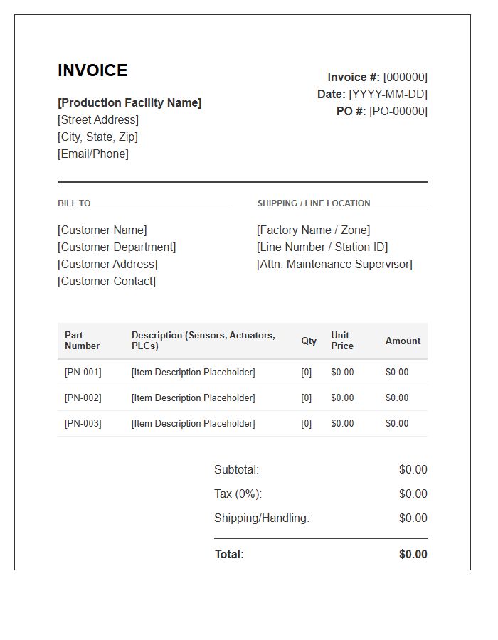 Automated Production Line Parts Invoice Template