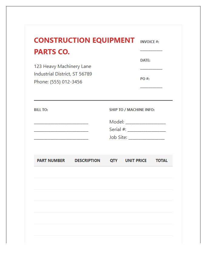 Construction Machinery Parts Sales Invoice Template