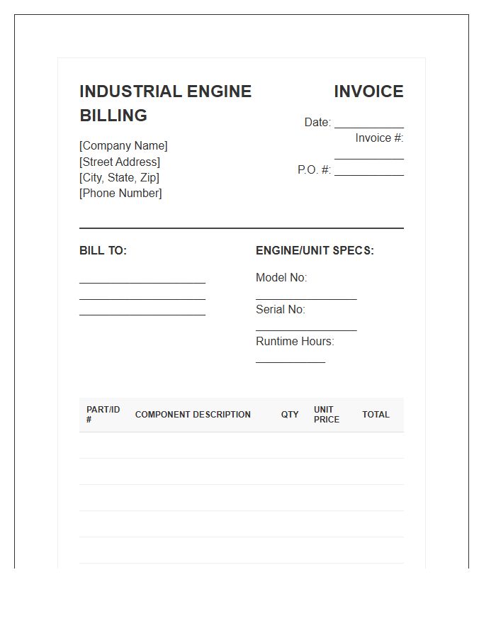 Industrial Engine Component Billing Invoice Template