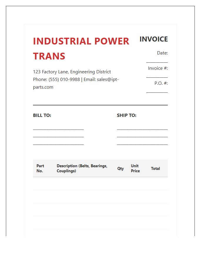 Industrial Power Transmission Parts Invoice Template