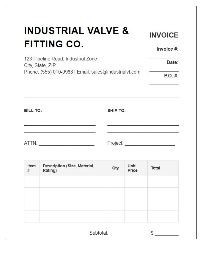 Industrial Valve And Fitting Invoice Template