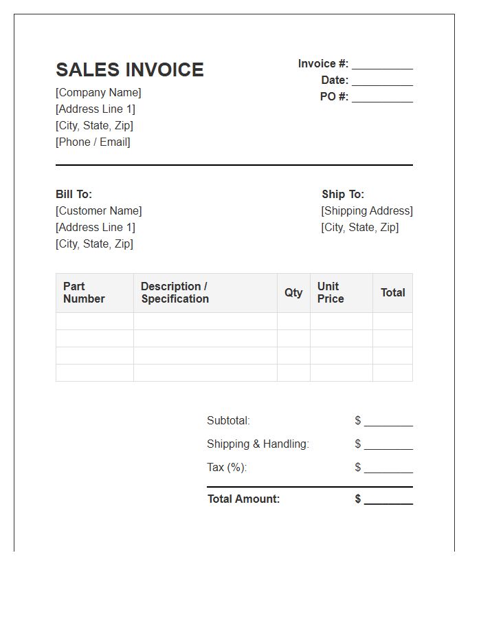 Machine Tool Component Sales Invoice Template