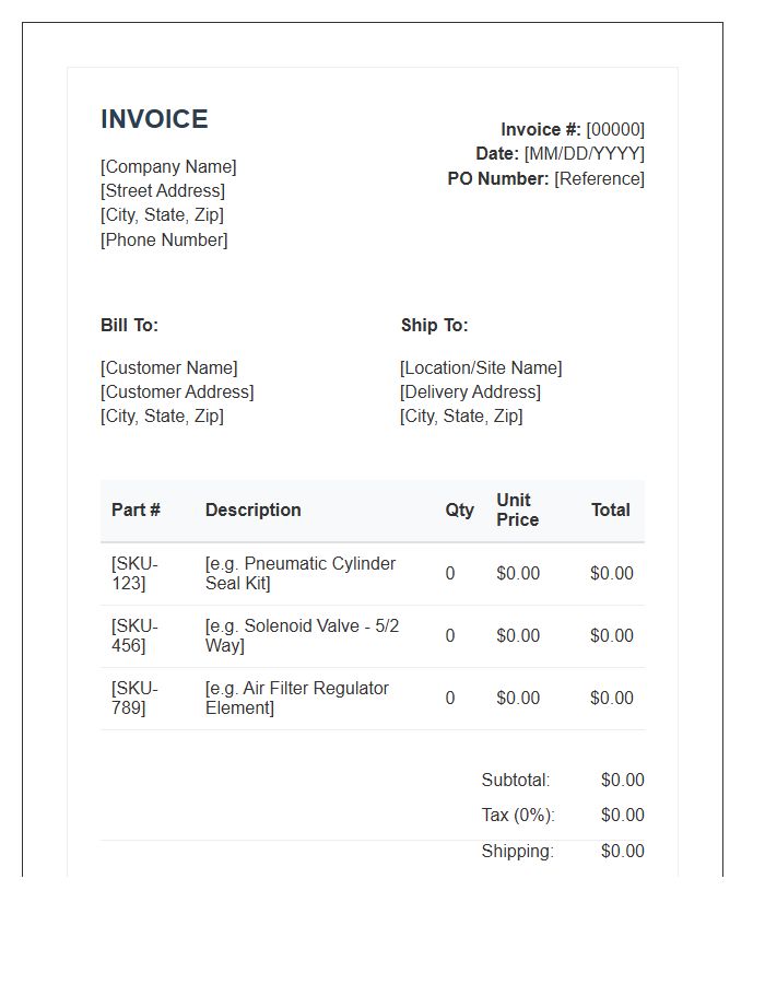 Pneumatic Equipment Replacement Parts Invoice Template