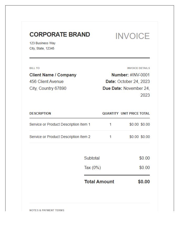 Corporate Branding Invoice Template
