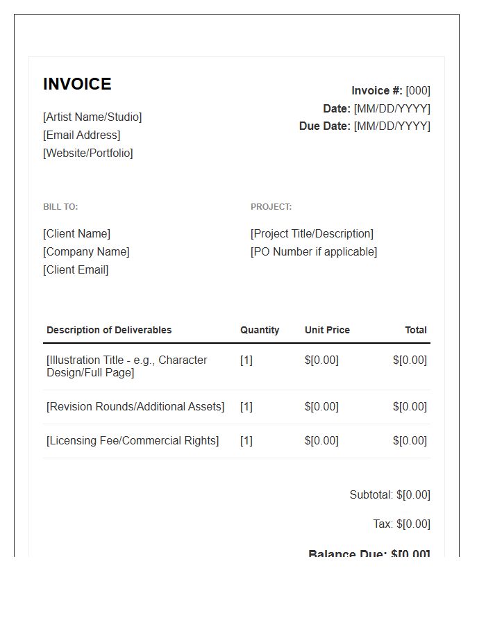 Digital Illustration Billing Invoice Template