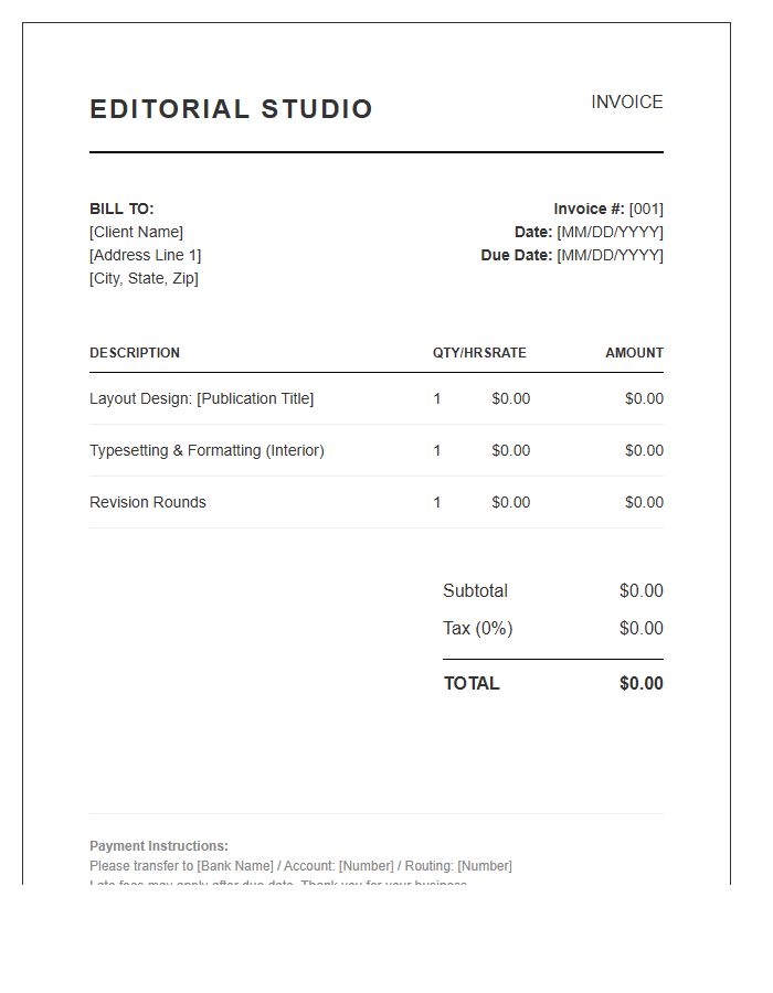 Editorial Design Invoice Template