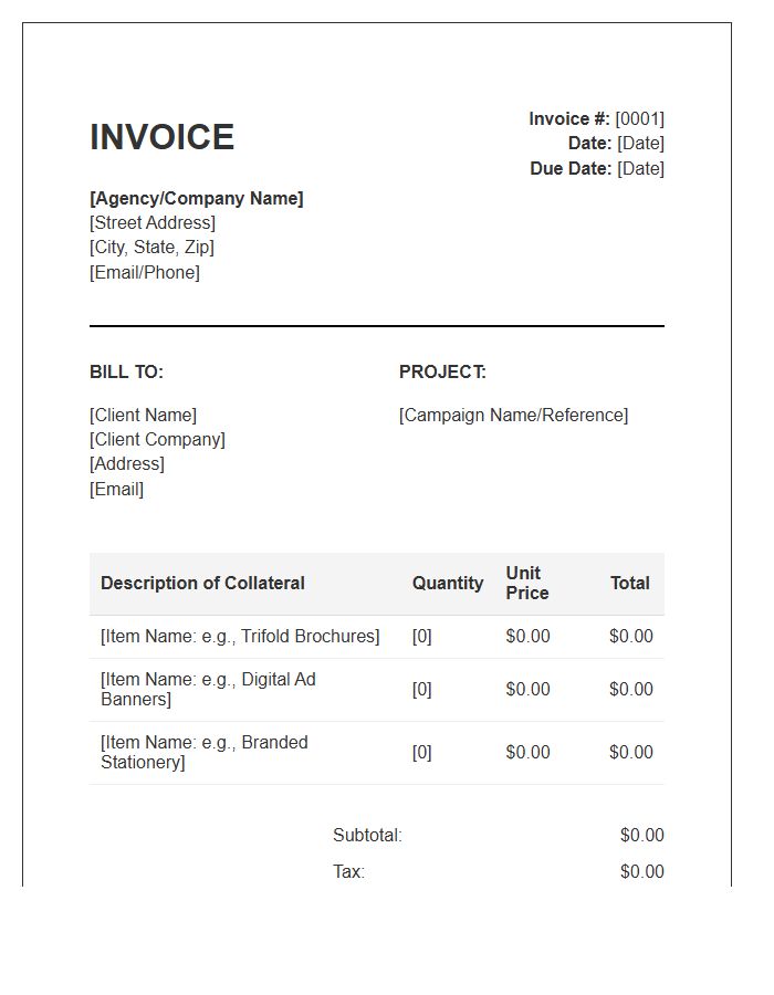 Marketing Collateral Invoice Template